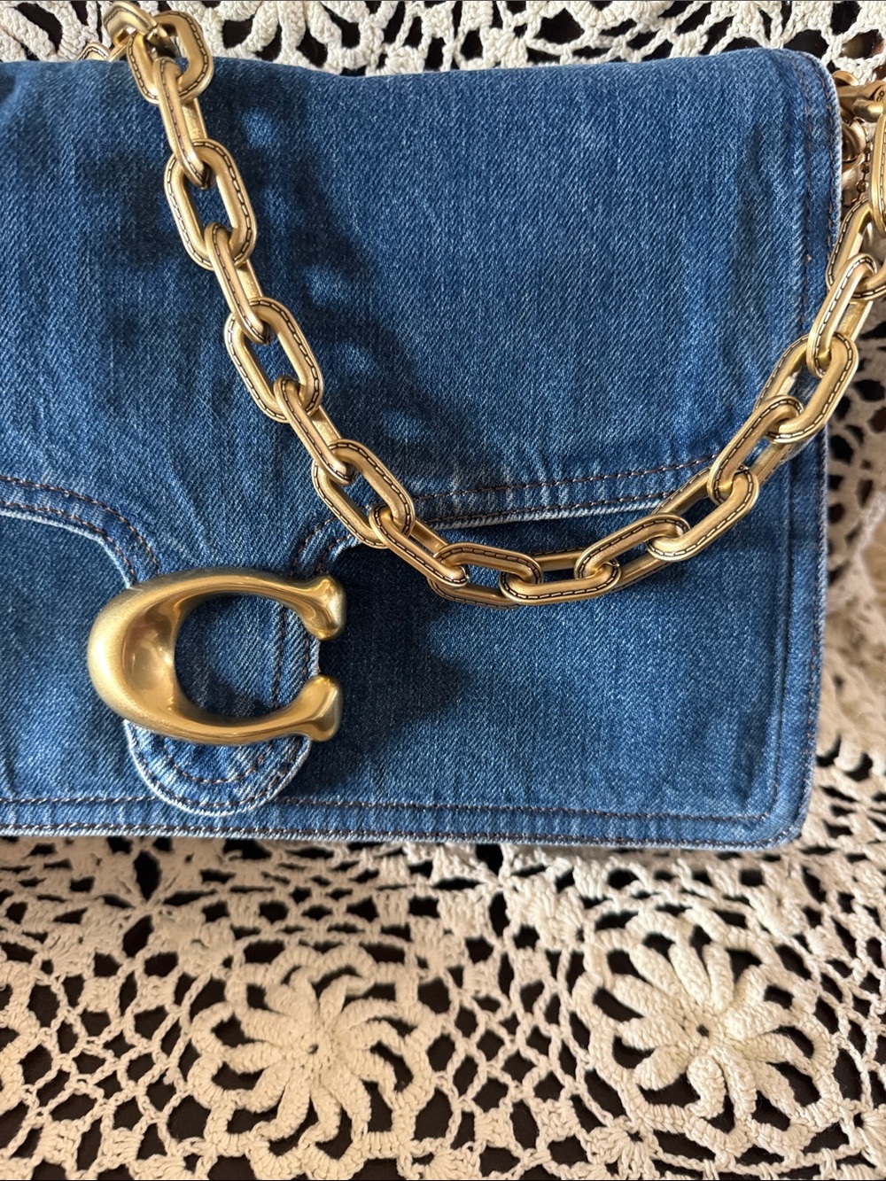 COACH Denim Chain Tabby 30 Shoulder Bag with Gold 'C' Accent & Chunky Gold Chain - Picture 8 of 8